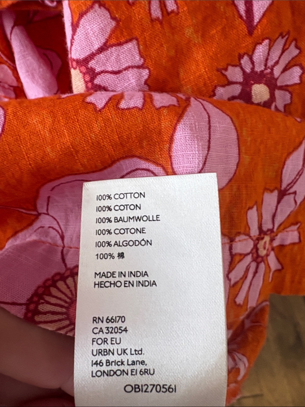 Free People Orange and Pink Floral Off-the-Shoulder Peasant Blouse - Picture 4 of 4